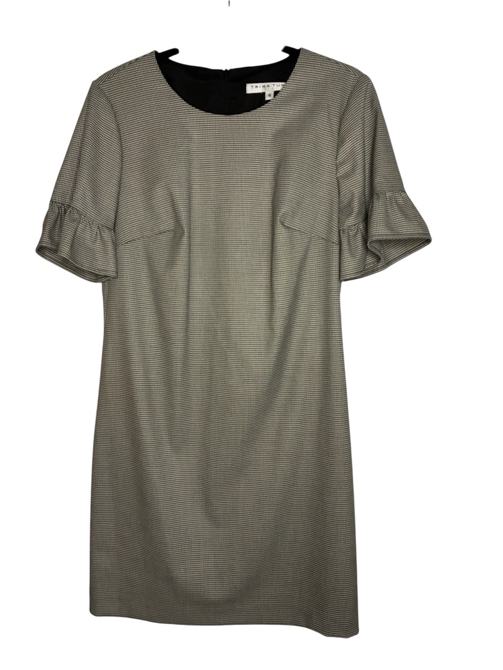 Trina Turk Dress Women’s 6 Black and White Mini Shift Ruffle Sleeves Lined EUC